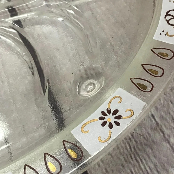 vintage inland glass platter with gold and brown detail on rim edge - Picture 7 of 10
